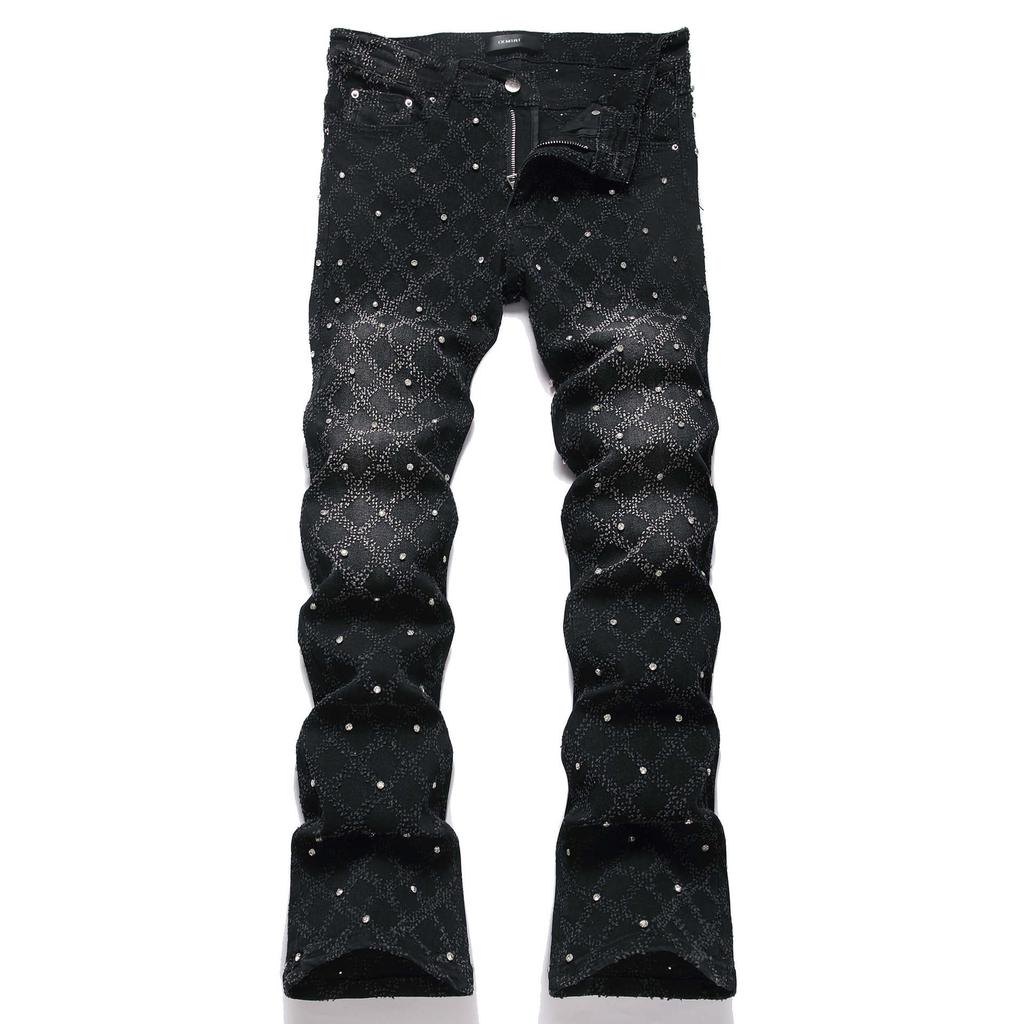 Jeans Denim da Uomo alla Moda Streetwear Neri Elasticizzati Slim-fit 3900