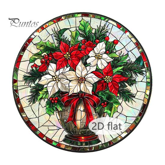Holiday Hanging Art for Windows Christmas Acrylic Window Decor, 2D Holographic Stained Glass Double Sided Festive Ornament with Metal Chain,