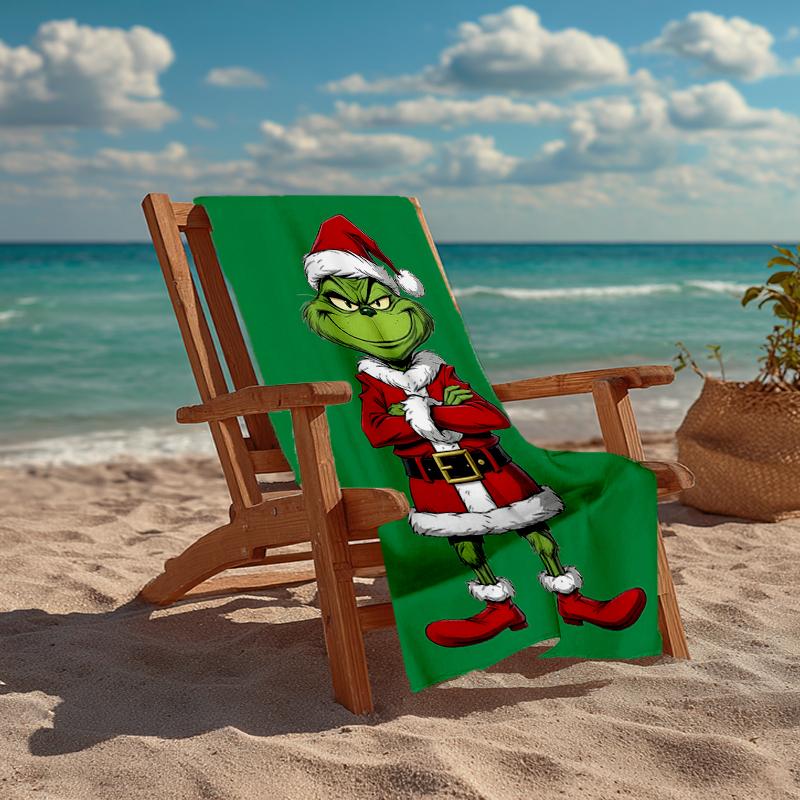 Ultra-Soft Beach Towel with Grinch Theme,Ideal for Pool - Camping, Diving - Perfect Travel Essential, Vibrant Beach Towel.