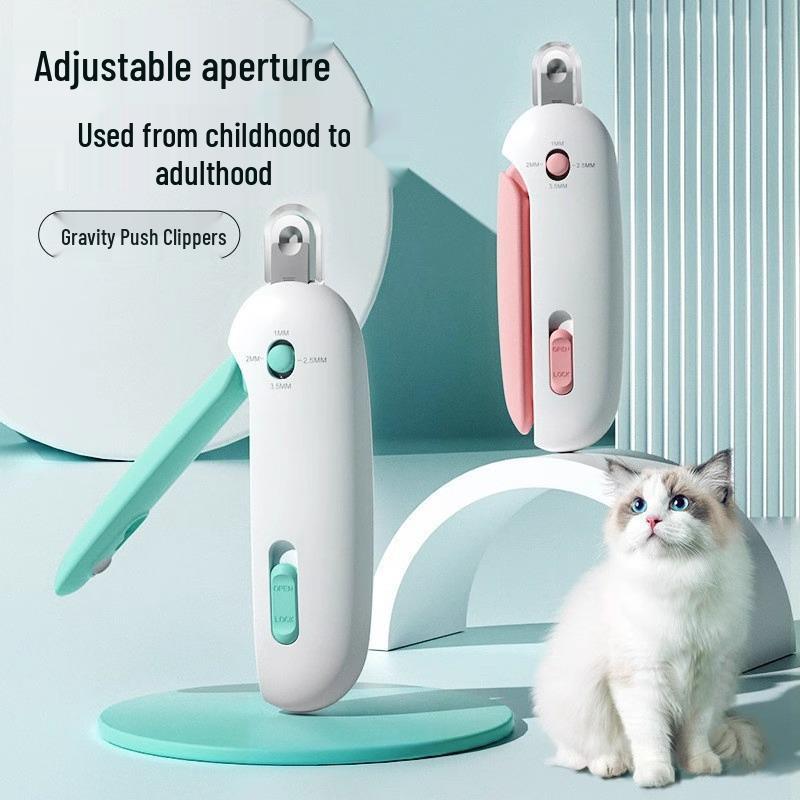 Gravity Push Adjustable Pet Nail Clippers for Cats & Small Animals - Beginner-Friendly Scissors with Round Hole Design