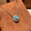 Fashion Silver  Turquoise Pendant Exquisite Simple Oval Blue-green Necklace for Women Light Luxury Wedding Romantic