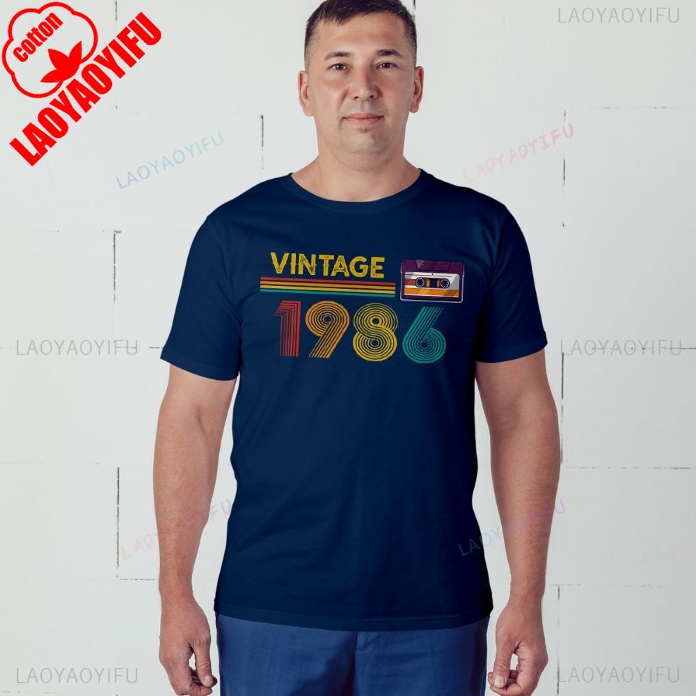 Vintage 1986 40th Birthday Mens TShirt Retro Cassette Graphic Tees Oneck Streetwear Classic Pattern High Quality Cotton Tees