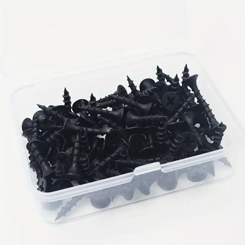 50pcs Black High-strength M3.5 Coarse Thread Screws with Countersunk Head Self-Tapping for Drywall Gypsum Board