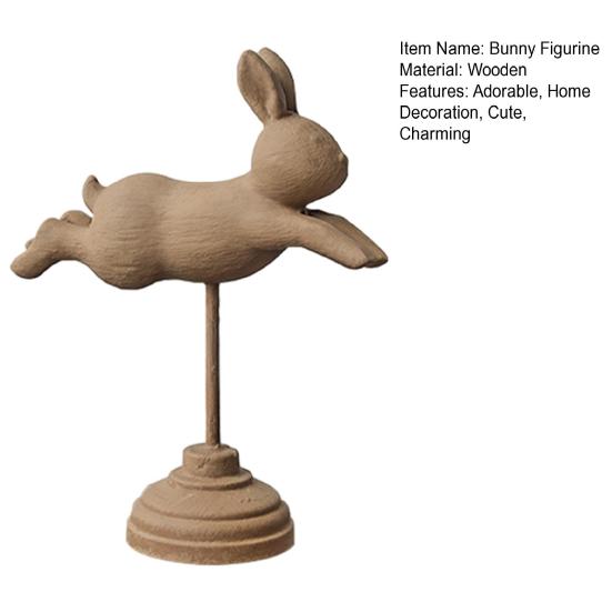 Wooden Bunny Figurine, Nordic Style Floating Running Rabbit Statue with Base for Desk, Bookshelf, TV Cabinet Home Decor
