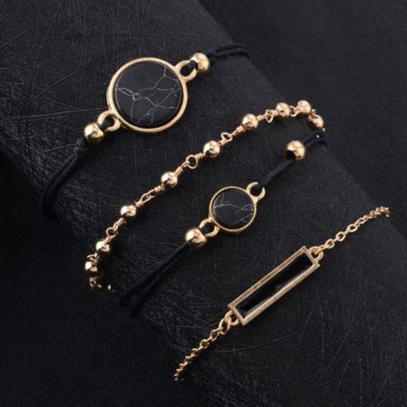 Women s Modern Chic Black Layered 4-Piece Set CD7798_Chic Black Layered Bracelet Set of 4