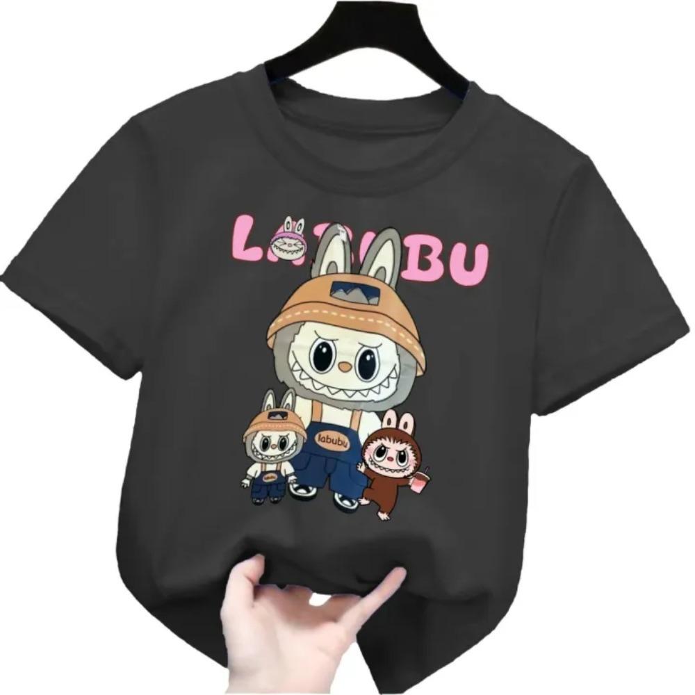 

New Labubu Children s T-shirt Miner LABUBU Ugly and Cute Pattern Girl Round Neck Short Sleeve Casual Versatile Clothing 110