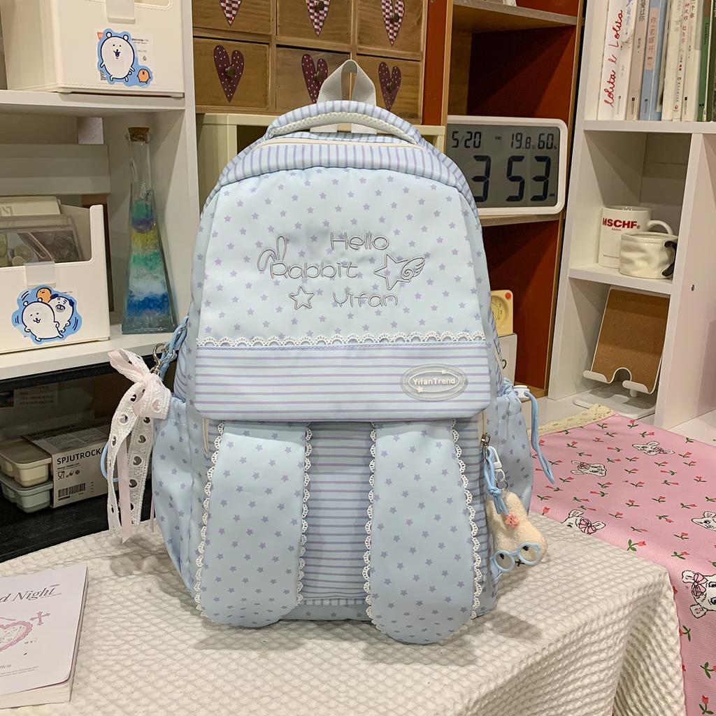 Schoolbag new cute cute cute polka dot lace rabbit ears backpack commuting versatile large capacity student bag