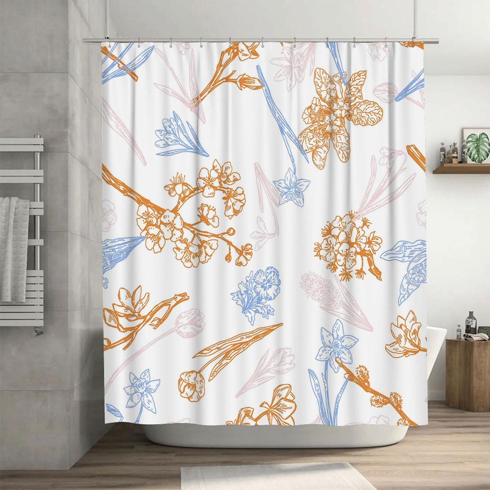 Bathroom Shower Curtain Floral Decorative Pattern Waterproof Fabric Home Decoration For Bathrooms Orange Blue White Size70 X 183