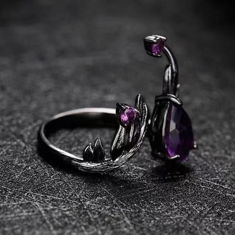 Purple Diamond Open Ring: European & American Dark Retro Punk Style for Women.