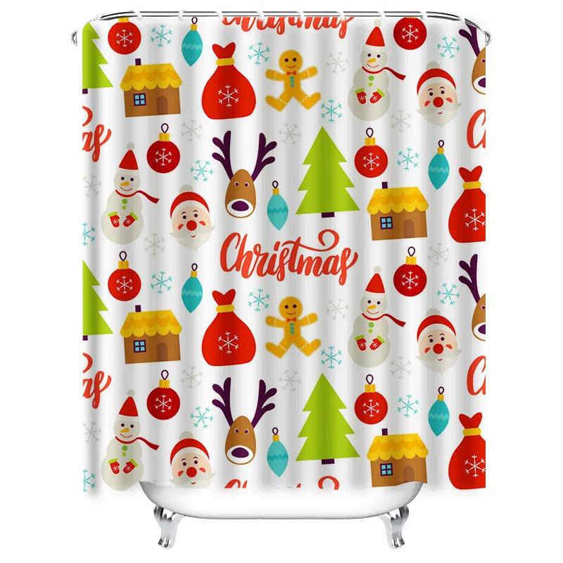 Tu Festive Christmas Shower Curtain Waterproof Holiday Decor Reindeer Snowflakes Pattern Bathroom Backdrop Festive Home Xmas G