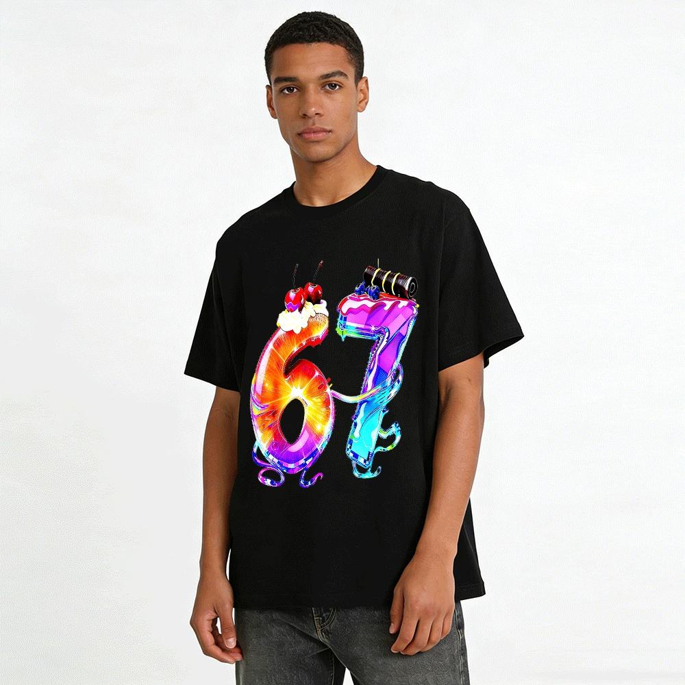 Colorful Dessert Print Number 67 Casual T-Shirt Pure cotton T-shirt