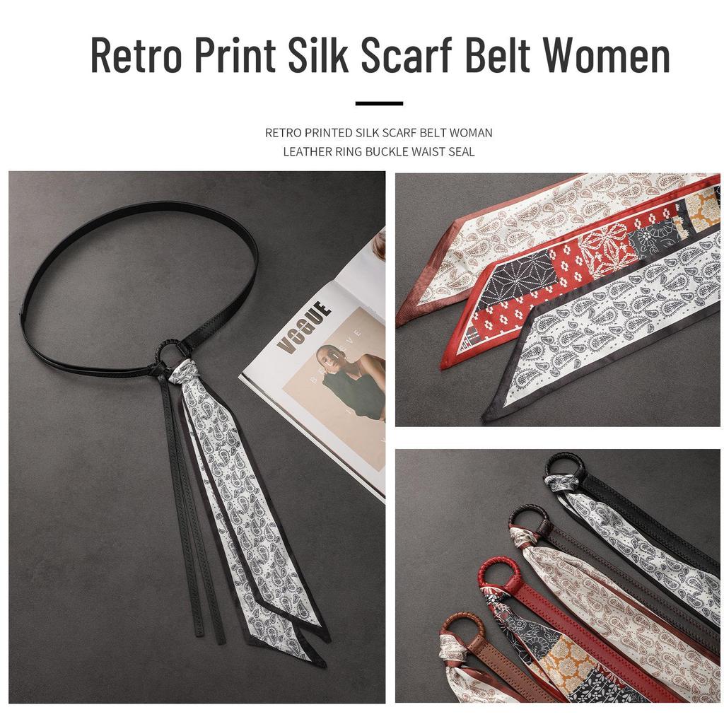 Women's Coffee Brown Silk Scarf Belt with Wide-Leg Cargo Jeans Retro Style