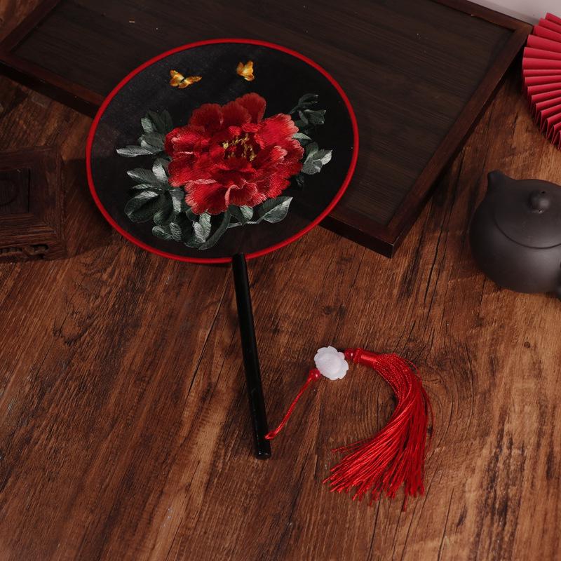 Chinese Double-Sided Embroidered Round Fan for Hanfu or Qipao Dance Performances