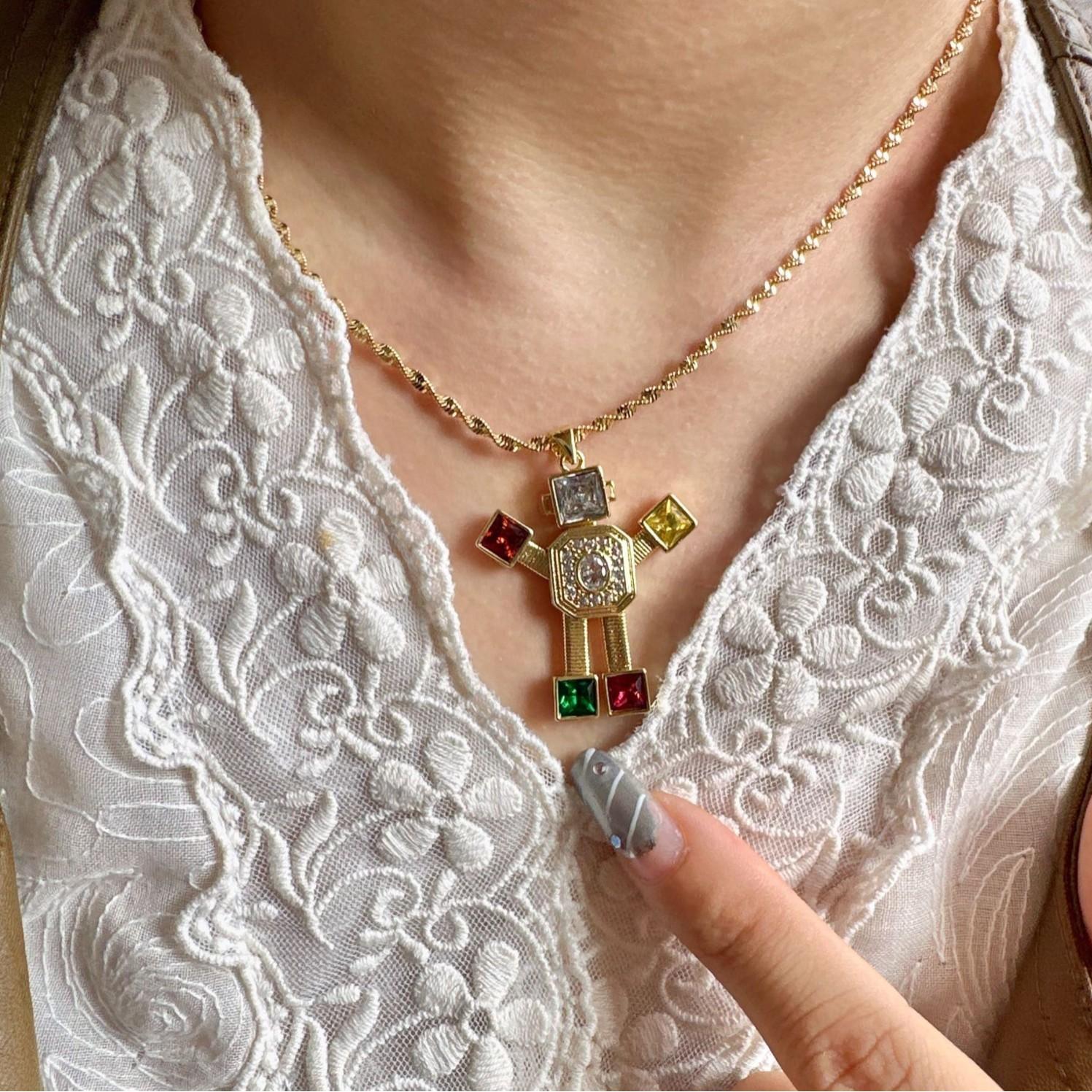 

Модное ожерелье с подвеской в виде робота цвета циркония в стиле ретро премиум-класса в стиле ниши с милым роботом