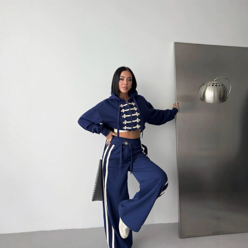 Womens Winter Hooded Short Coat Wide Leg Pants Set Cotton Streetwear Outfit