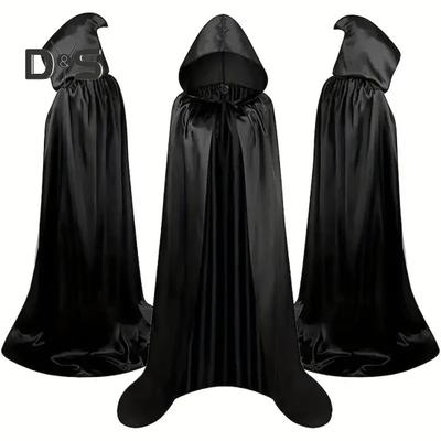 Halloween Cape Černá kapuce Středověký kouzelnický župan Cosplay Kostým Dospělí Děti Halloween Performance Plášť