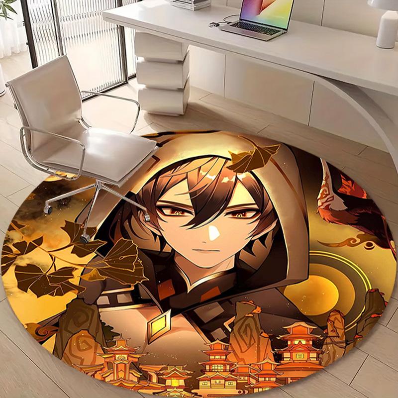 1pc Genshin Impact2 Design Printed Area Round Carpet for Bedroom Living Room Home Decor Rugs Mat Non Slip Mat Rug for Bedside