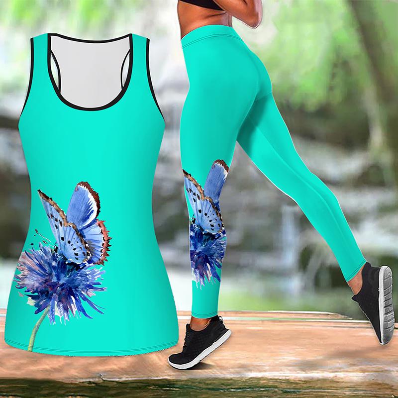 

Синий принт бабочки йога костюм для женщин модные леггинсы для тренировок фитнес спорт повседневные штаны для йоги XS синий