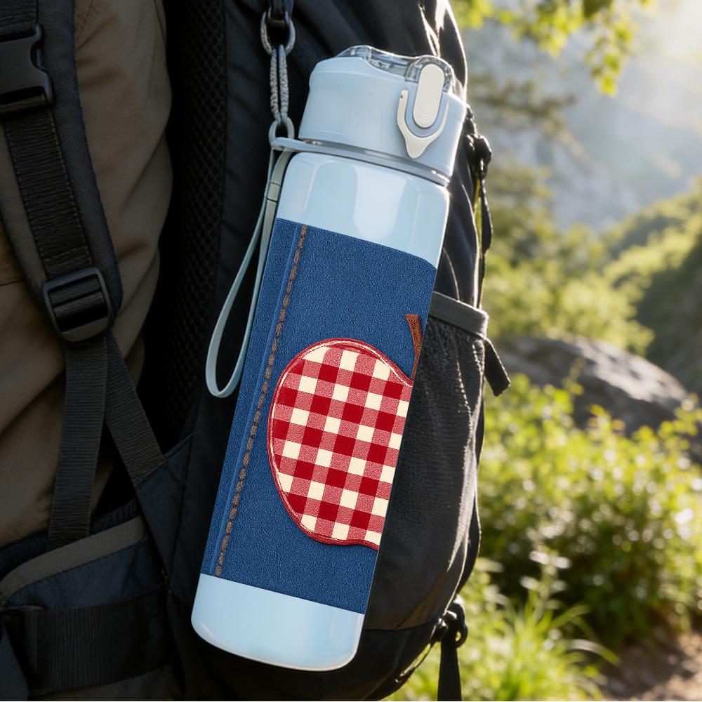 1PC Apple Checkered Book 750ml Color Plastic Sports Water Bottle Leakproof Flip Straw Lid For Sports Office Home Use