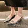 2025 new foreign style one-word buckle with bag head sandals women's summer gold pointed woven hollow low heel empty sandals
