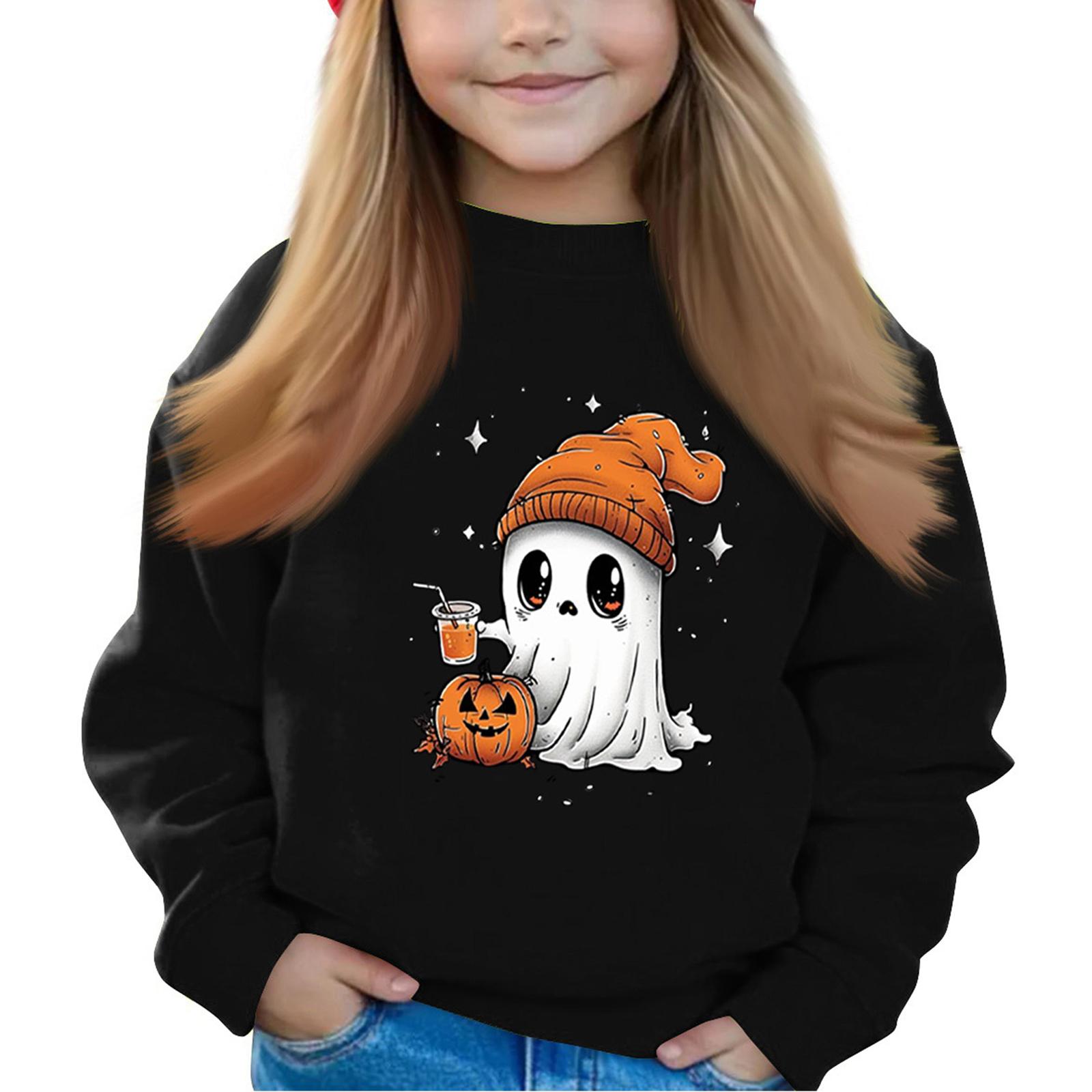 

Хэллоуин День Девочки Пуловеры с Круглым Вырезом Для Детей Принтованные Детские Топы 100