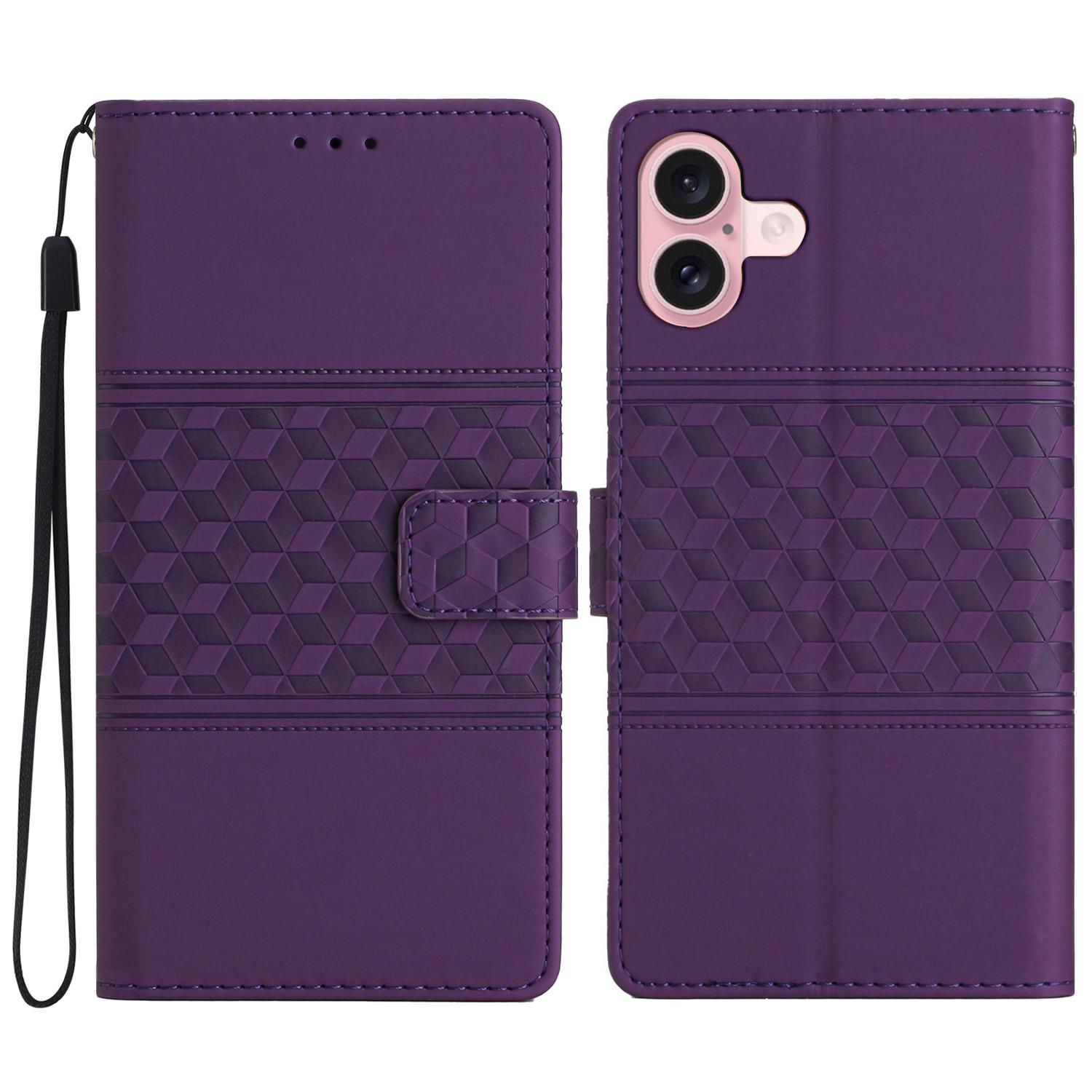 

For iPhone 16 Case Rhombus Leather with TPU Inner Shell Wallet Phone Cover D