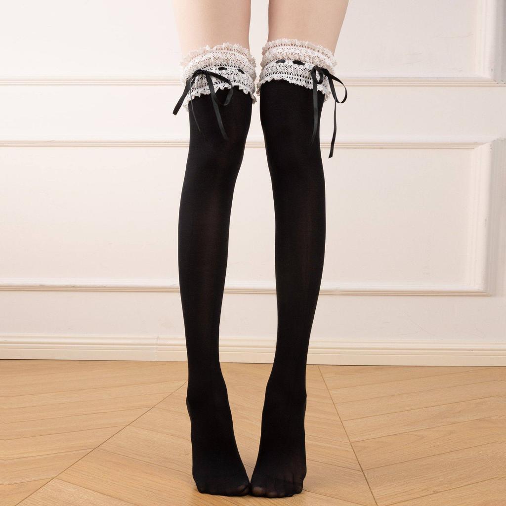 Lolita Lace Over-the-Knee Socks with Bow Tie