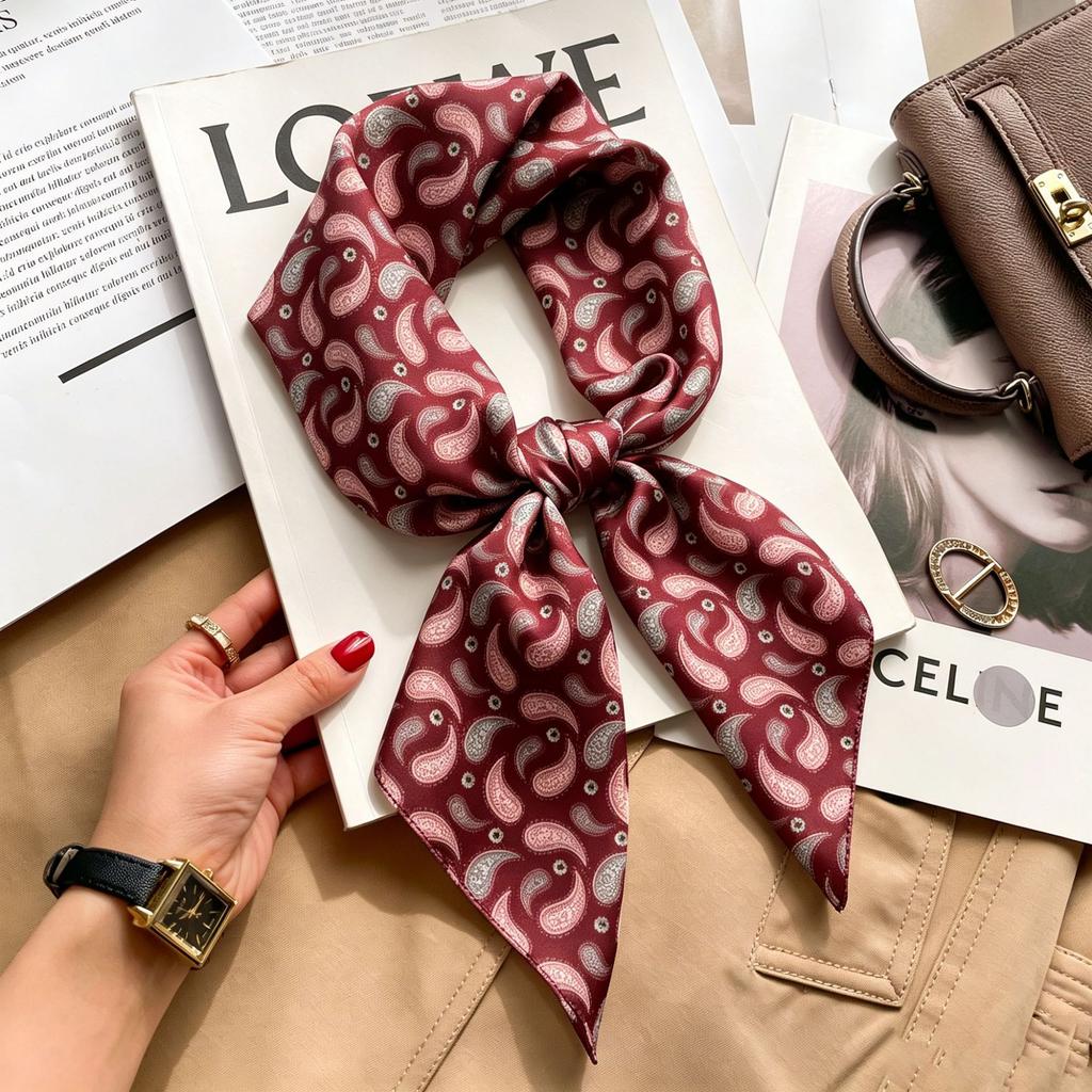 Simple temperament Spring and summer female imitation silk scarf versatile Korean version casual small square scarf neck protection decorative scarf