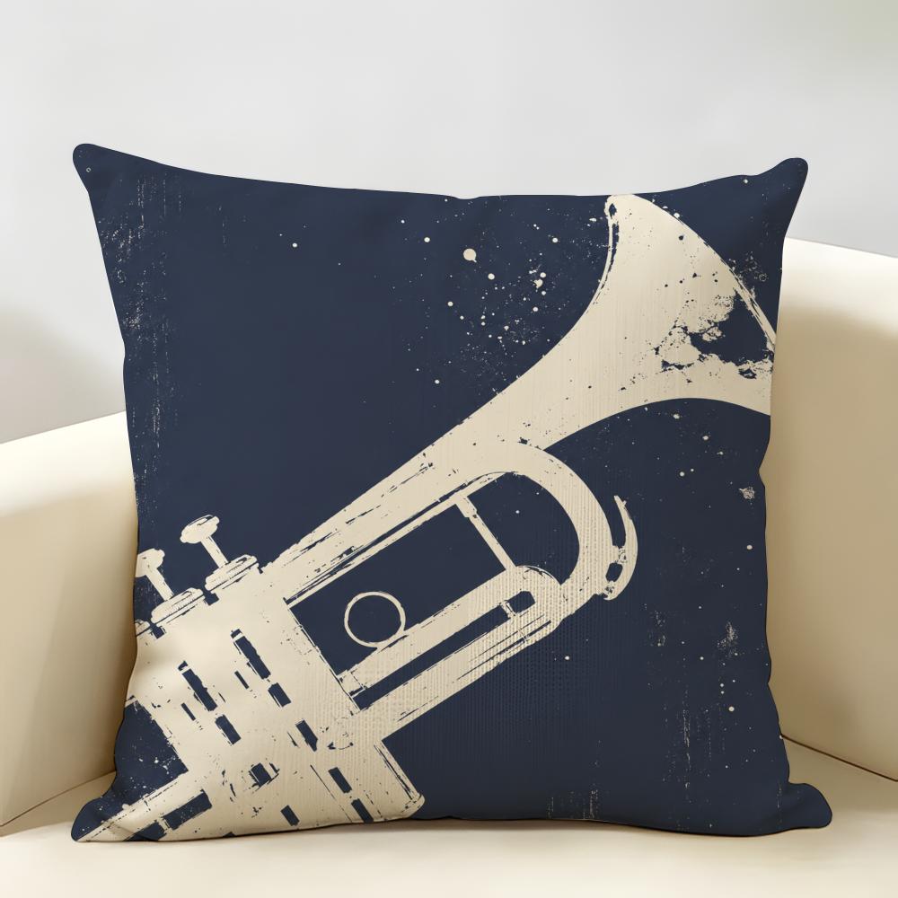 Musical Boho Jazz Cushion Cover Durable Hypoallergenic Organic Linen Pillow Cover Short Size Washable SkinFriendly