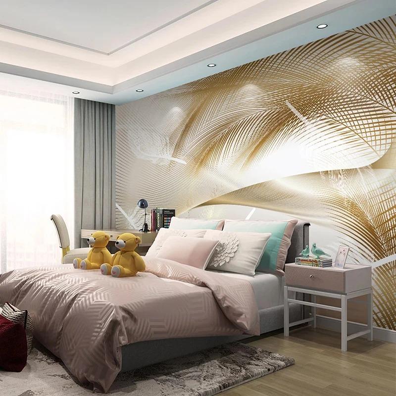 Moderne Tapete 3d Goldene Feder Abstrakte Linien Wandbild Wohnzimmer Sofa Schlafzimmer 3d Wandbild Heimdekor