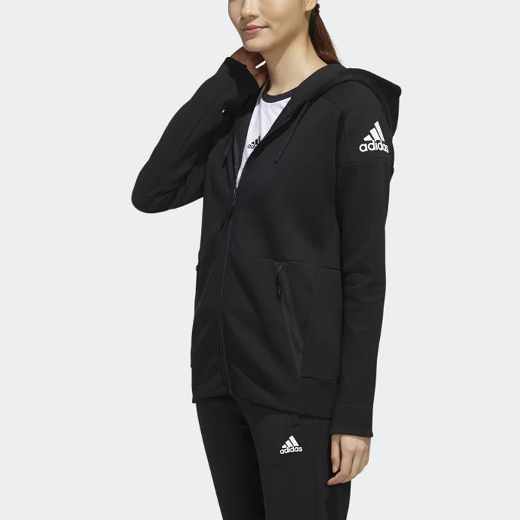 Adidas Htt Stretch Solid Color Casual Sports Hoodie Women Jacket Black EH3881