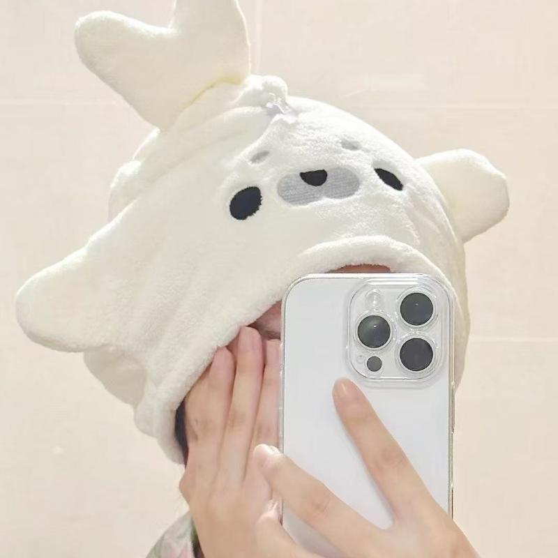 Puppy Embroidery Hair Drying Cap Coral Fleece Soft Absorbent Lightweight Quick Dry Shower Cap Household Hair Towel