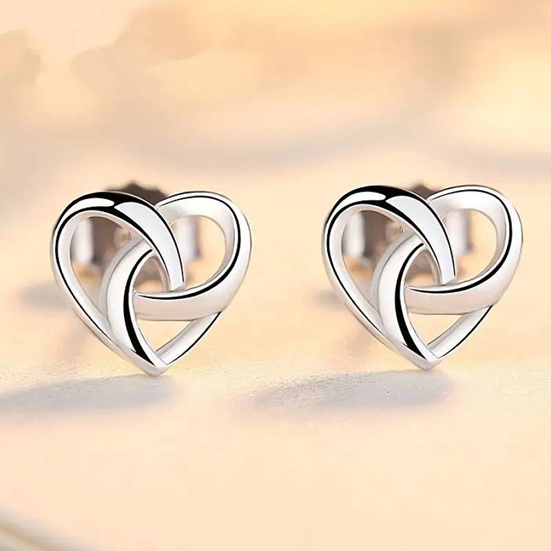 Huitan Versatile Women Cross Design Heart Shaped Stud Earrings Simple Style Daily Wedding Accessories Trendy Metal Party Zircon