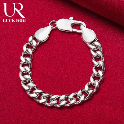 Pulsera de plata de ley 925 con cadena lateral de 10 mm, joyería de boda de moda