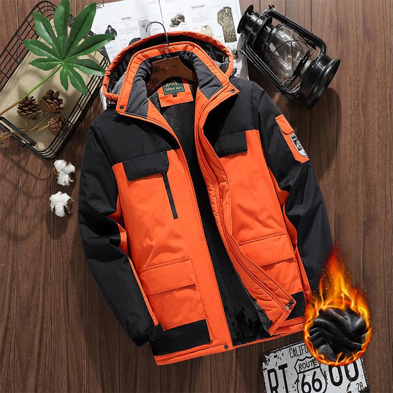 Fashion Casual Waterproof Sports Mountaineering Suit Winter Jacket Men's Plus Velvet Thick Windproof Multi-pocket Hooded Waterproof Jacket Men