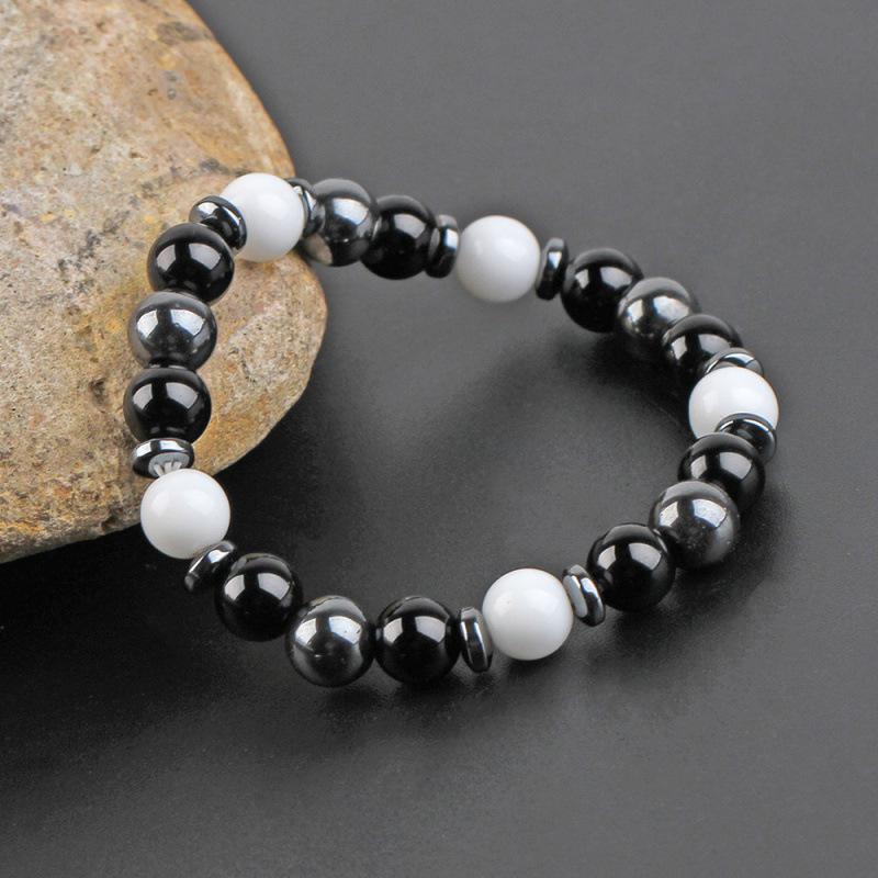 Agate Black Gallstone Bracelet 8MM - Retro Stainless Steel Fashion for Men & Women