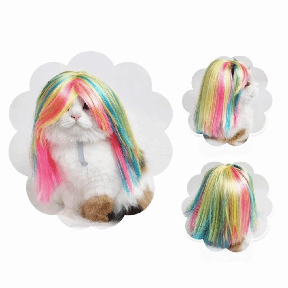 Adjustable Fit Cat Dragon Fruit Color Mullet Hair Dogs Cats Cosplay Wigs Halloween Celebration