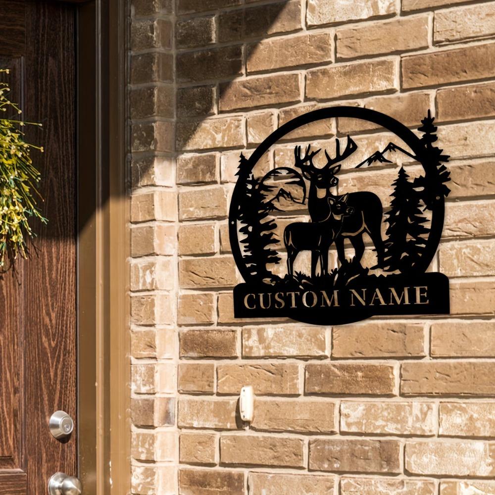 1pc Custom Metal Buck & Wilderness Wall Decor, Personalized Rustic Emblem Sign for Home & Office, Wall Sculpture.
