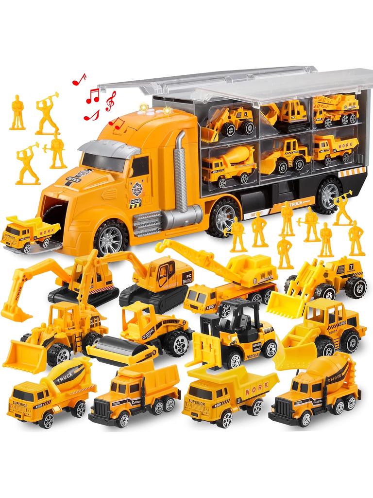 Joyfy 25-in-1 Die-Cast Baufahrzeug Spielzeug Auto-Transporter Lagerungs-LKW für Kinder Jungen Mädchen Geburtstag