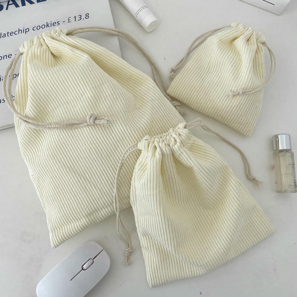 3PCS Solid Color Drawstring Cosmetic Bags Corduroy Large Capacity Gift Storage Bag Durable Drawstring Style