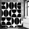 Black Geometric Half Circle Creative Pattern Shower Curtain, Bathroom Decorative Shower Curtain, Waterproof Shower Curtain with