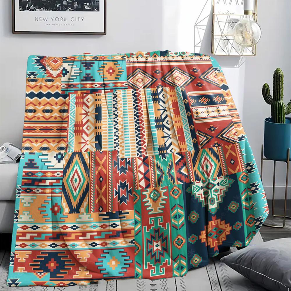 1Pc Native American Pattern Print Flannel Blanket, High Quality Comfortable for All Seasons, Home Decor, Warmth and Comfort, Perfect for Gifts