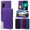 PU Leather Flip Wallet Phone Case for Xiaomi Redmi A5,POCO C71 Litchi Texture Card Holder Kickstand Wrist Strap Protective Cover
