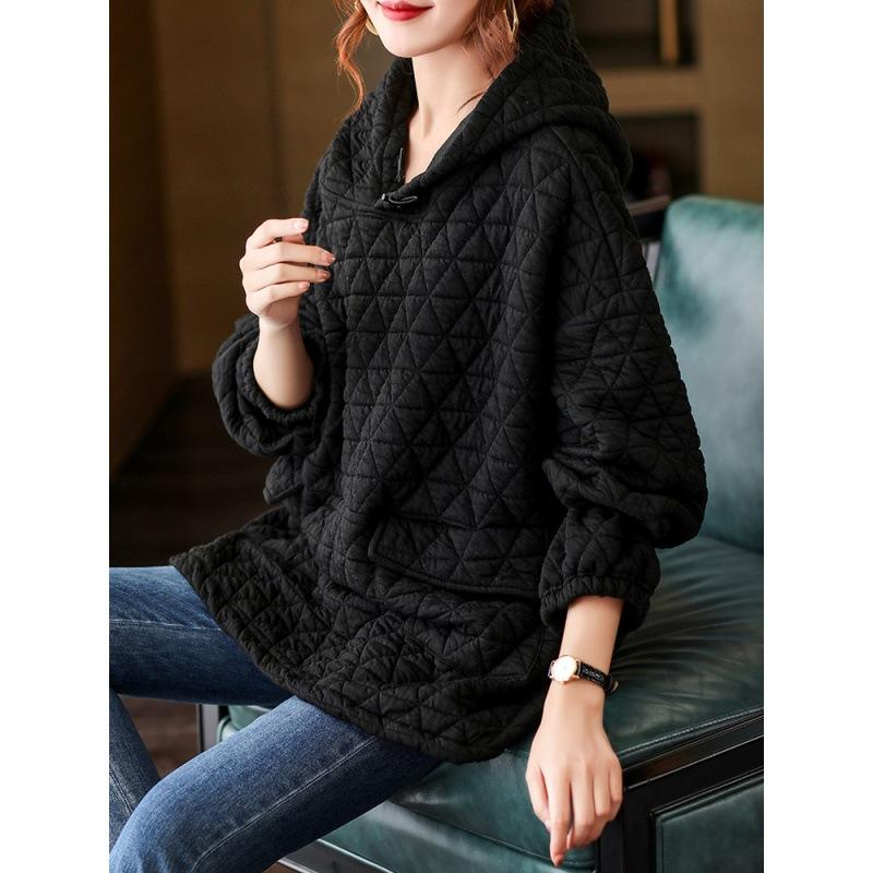 

Осень-зима винтажные пуловеры Топы женская одежда толстовки оверсайз свободные повседневные женские утолщенные хлопковые подкладки XXL чёрный