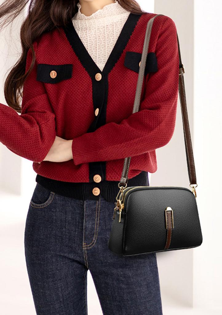 Ladies' New Trendy Crossbody Bag Shoulder Bag Square Leather Solid Color Bag Fashiable and Versatile Phe Bag Buckle