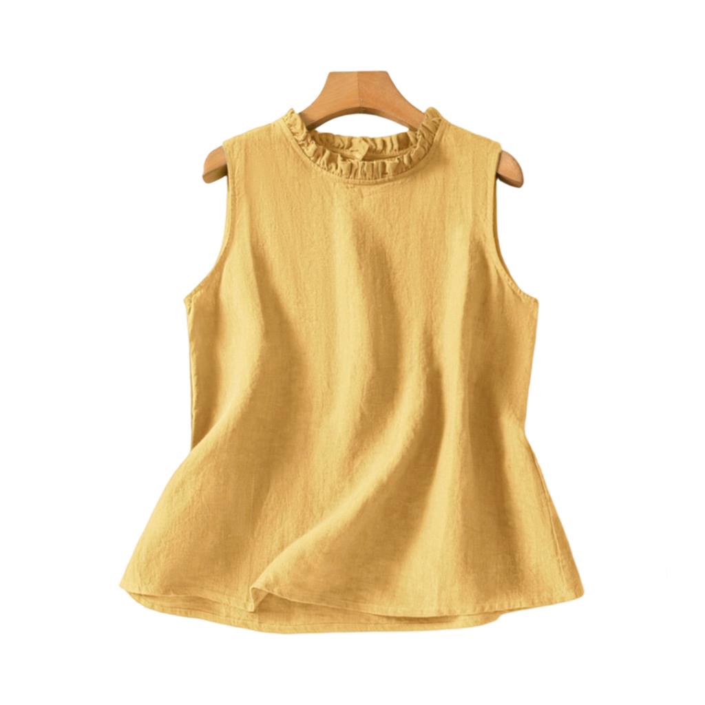 Women's Ruffled Collar Cotton And Linen Vest