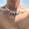 Shijia Pearl Necklace Men's Angel Wings Inlaid Zirconium Clavicle Chain European and American All Match Personality Fancy Cross Men's Chain