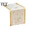 Elegant Velvet Table Runner Eid Mubarak Runner, Ramadan Gold Moon Stars Tablecloth, Islamic Happy Luxury Dining Linen Holiday Rectangular Cloth