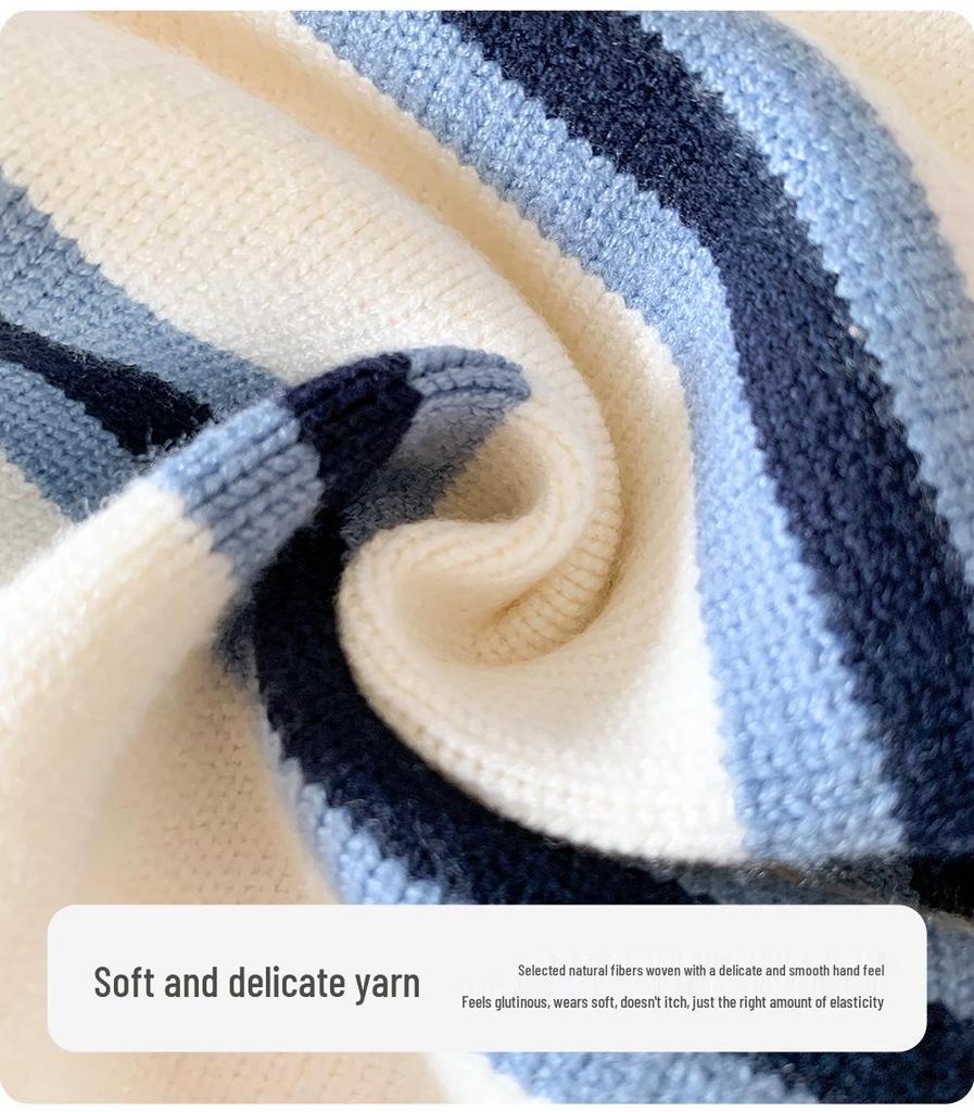 2025 Herbst/Winter Gestreifter Herz Familienstrick-Jumpsuit für Drei oder Vier