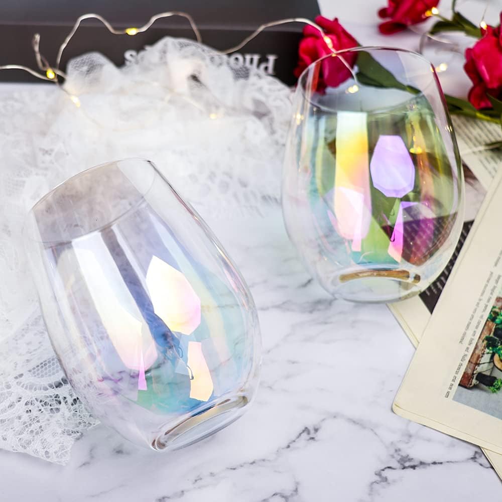 Rainbow Wine Glasses(Set Of 2/Set Of 4)-20 Oz,Large Iridescent Wine Glasses ,Water Glass,Perfect For Gifts,Party,Home&Bar